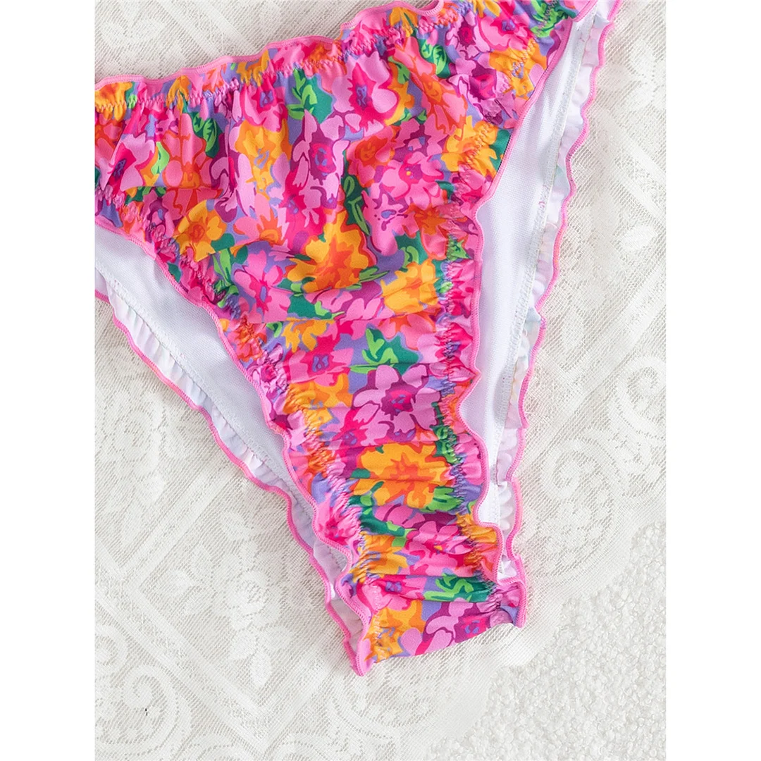 S - XL, Blumenmuster, Neckholder-Bikini, Damen-Badebekleidung, zweiteiliger Bikini, Badeanzug, Badebekleidung, Modell V8104. – Detail 9