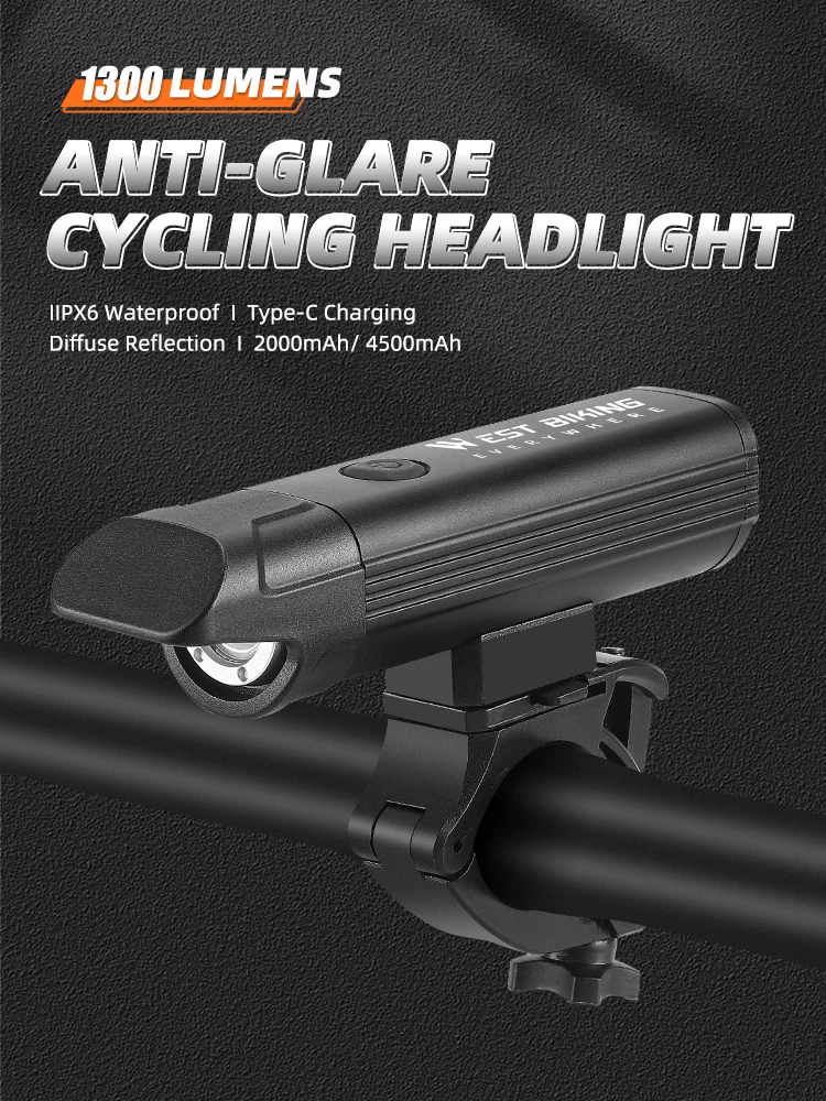 AliExpress West Biking WEST BIKING 500/1300 Lumen Bicycle Headlight Anti-Glare Cut-Off Line IPX6 Waterproof Type-C Charging Front Light Bike Accessory