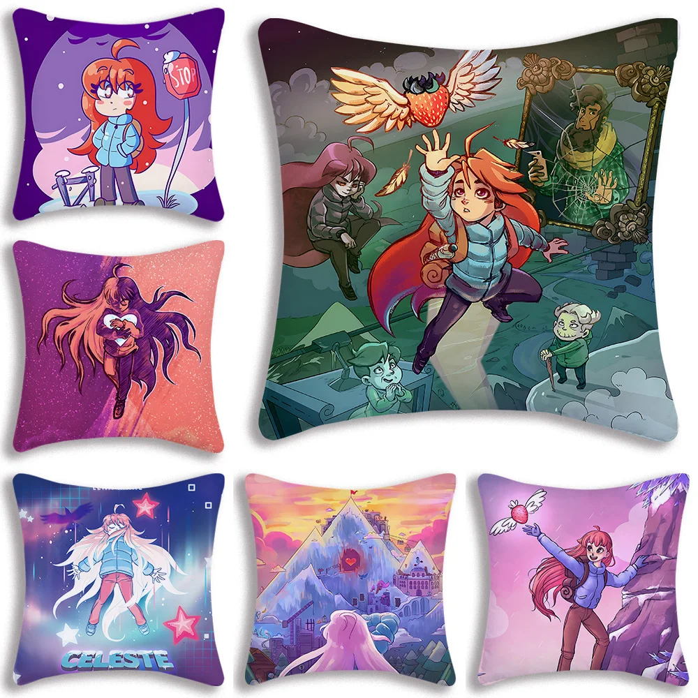 Celeste Game Pillow Covers Cartoon Sofa Decorative Home Double-sided Printing Short Plush Cute Cushion Cover