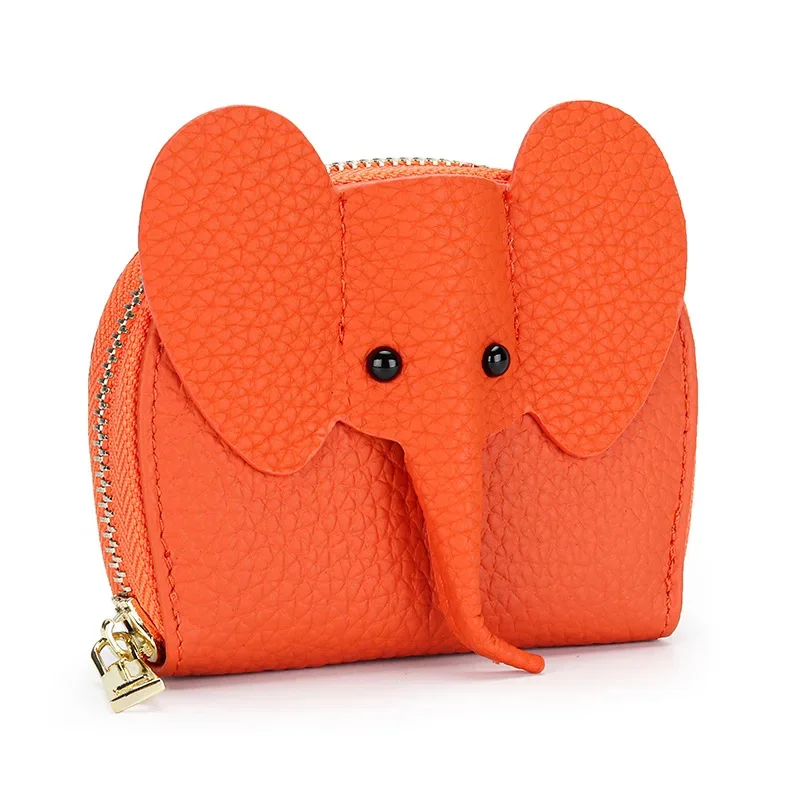 

Business Holder Female Cow Leather Wallet Elephant Pattern Zipper Change Small Bag Women Bank Credit Card Case