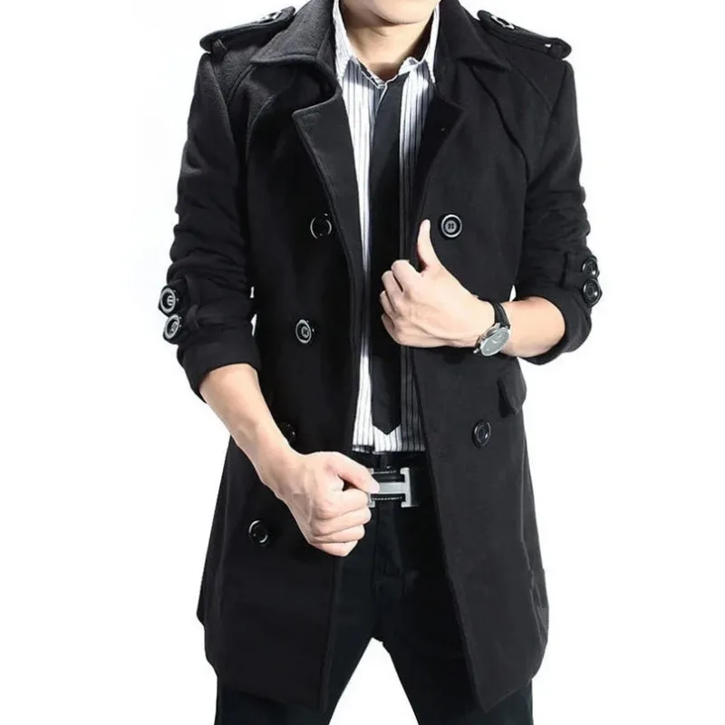 Mens Winter Wool Coat Trench Coat Outwear Overcoat Long Jacket HOT Fashion