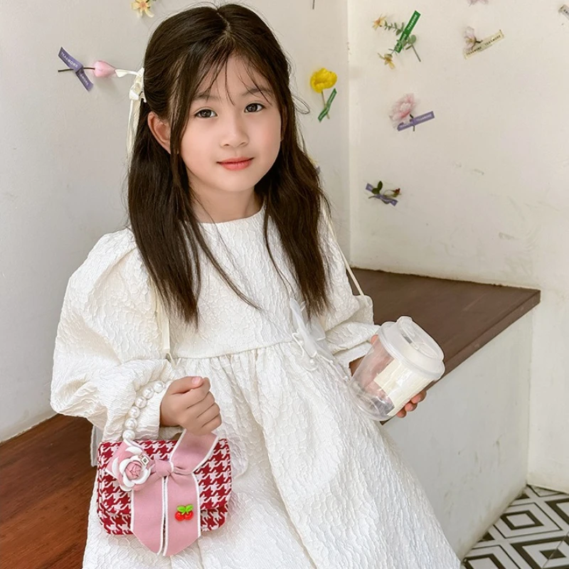 الحلو القوس الأميرة بنات اللؤلؤ مقبض حقائب كتف لطيف الاطفال حقائب اليد الحمراء محفظة الطفل الأطفال سلسلة منقوشة حقيبة كروسبودي الهدايا #2