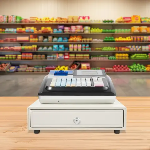 48 Keys Electronic Cash Register Commercial 8 Digital LED Black Cash Register with LED Display & LCM Screen Cash Register