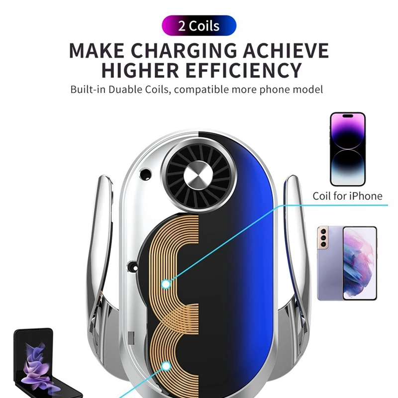 Wireless Car Charger Phone Holder,15W Fast Charging Car Charger, Auto Clamping Car Vent Car Phone Holder For Smartphone