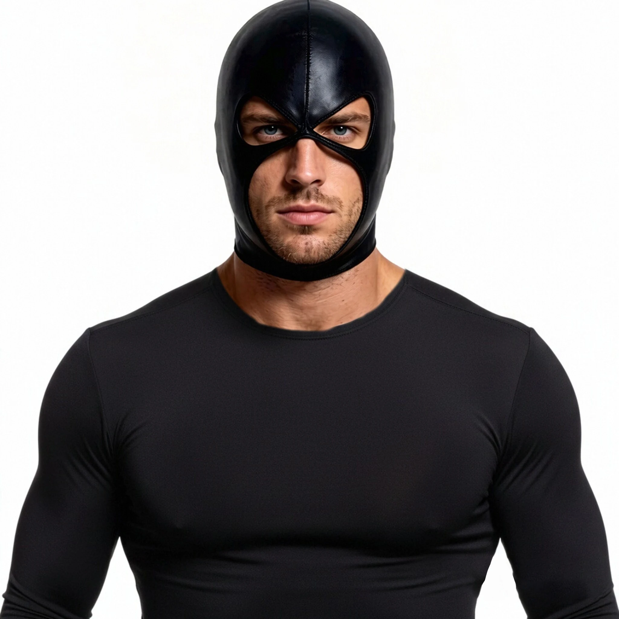 Men Women Black PU Leather Full Head Hood Mask Open Eyes Mouth Design Gothic Costume Accessory Themed Party Halloween Cosplay image 4