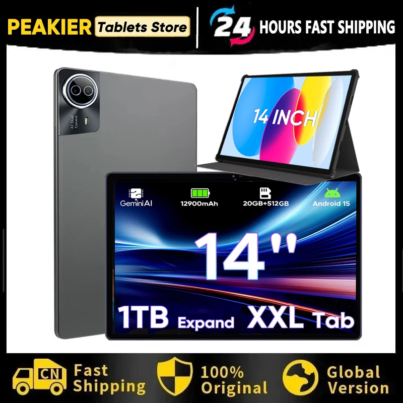 High Defined Global Version Android 15 Tablet 14 inch Tablets 20GB 512GB 12900mAh Large Battery BT5.0 5G WiFi GPS Google Play