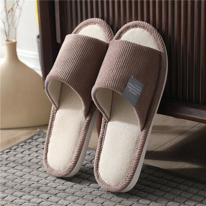 Light Home Linen Slippers Women Couples Soft Bottom Indoor House Anti-Slip Breathable Hemp Slides Autumn Japanese Style Shoes