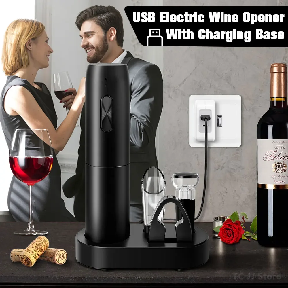 5 In 1 Electric Wine Bottle Opener Rechargeable Automatic Wine Corkscrew One-click Button Red Wine Opener For Party Bar Kitchen