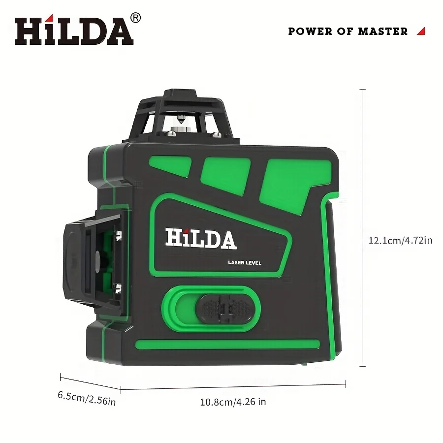 HILDA Laser Level 3x360 ° Cross Line Laser for Building and Image Hanging with 2 Rechargeable Batteries