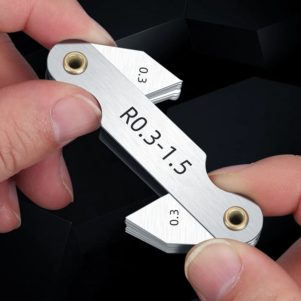 الفولاذ المقاوم للصدأ مقياس نصف القطر R0.3-1.5/R1-7/ R7.5-15/ R15.5-25 المسمار الملعب نصف القطر فيليه غيج قوس أداة قياس #5