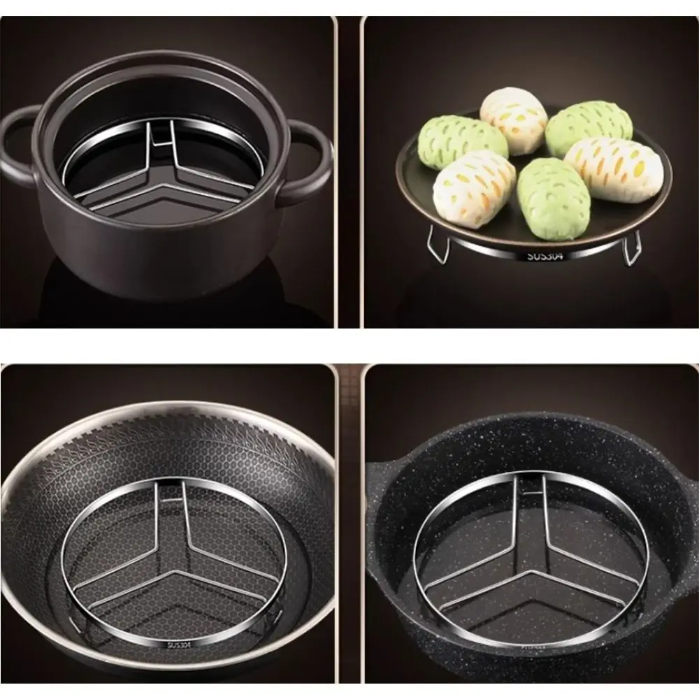 New Stainless Steel Steamer Pan Rack Stackable Round Pot Rack Multifunction Egg Steaming Tray