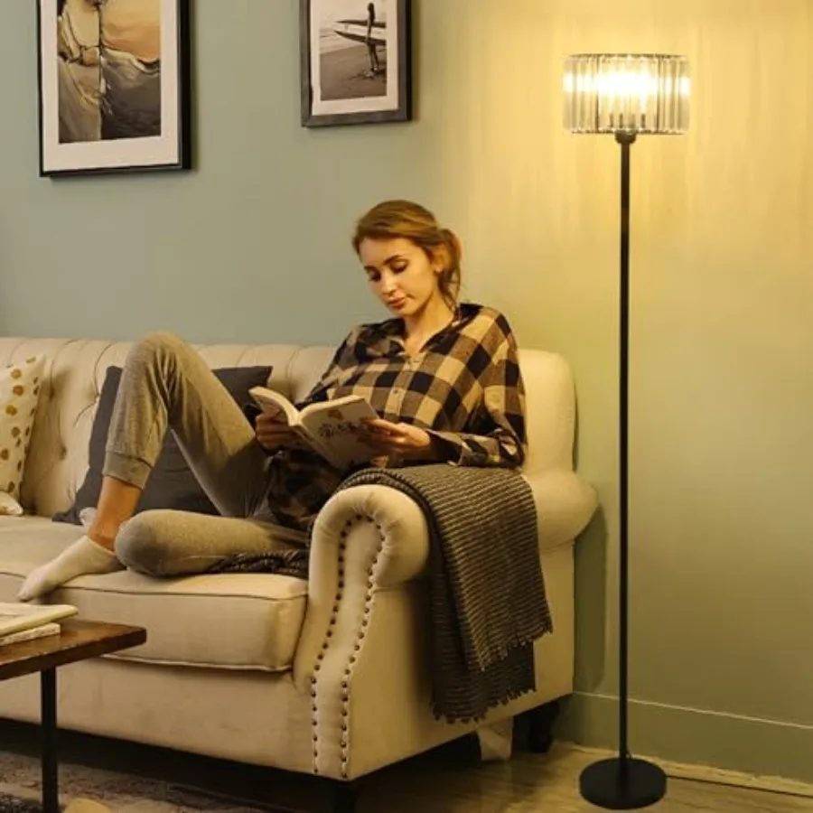 Floor Lamp for Bedroom Modern Floor Lamp for Living Room with K9 Crystal Shade Industrial Standing Lamp with On/Off Switch Vint