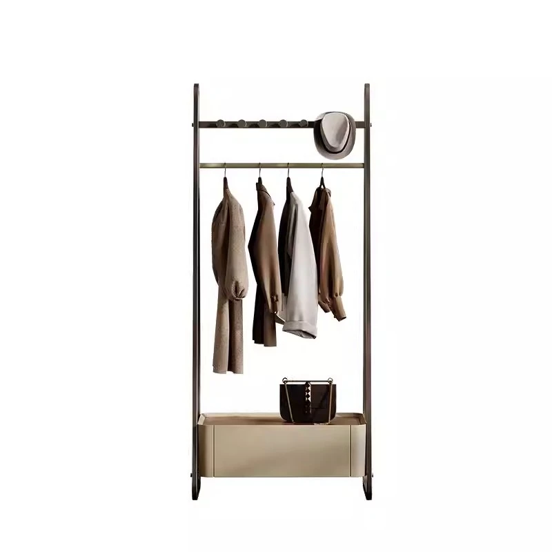 High-end Custom Minimalist Integrated Hanger Leather Veneer Storage Vertical Drying Rack