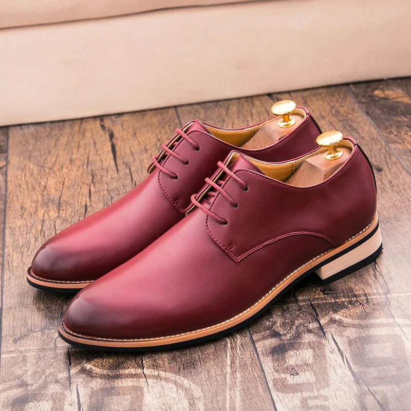 Red Casual Men's Leather Shoes Comfortable Lace-Up Dress Shoes Man Low-Cut Flat Social Shoes Male Caballero Shoes zapatos hombre