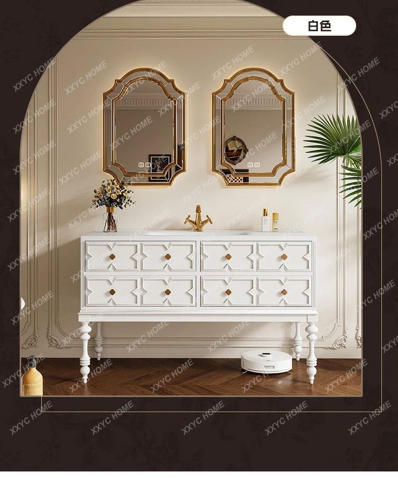 MM  retro wind rock slab hot bending integrated basin floor rubber wood smart bathroom cabinet washstand