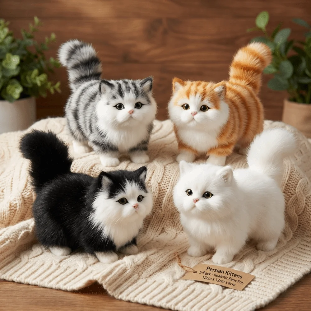 Realistic Artificial Mini Cat Fluffy Soft Faux Fur Kitten Desktop Ornament Simulated Cat Home Decor