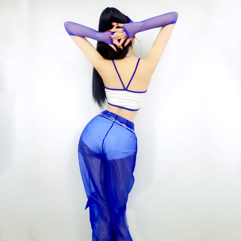 Women Jazz Korean Dance Performance Costumes Vest + High Waist Letter Jeans Suit Hip Hop Street Dance Stage Costumes SL4547