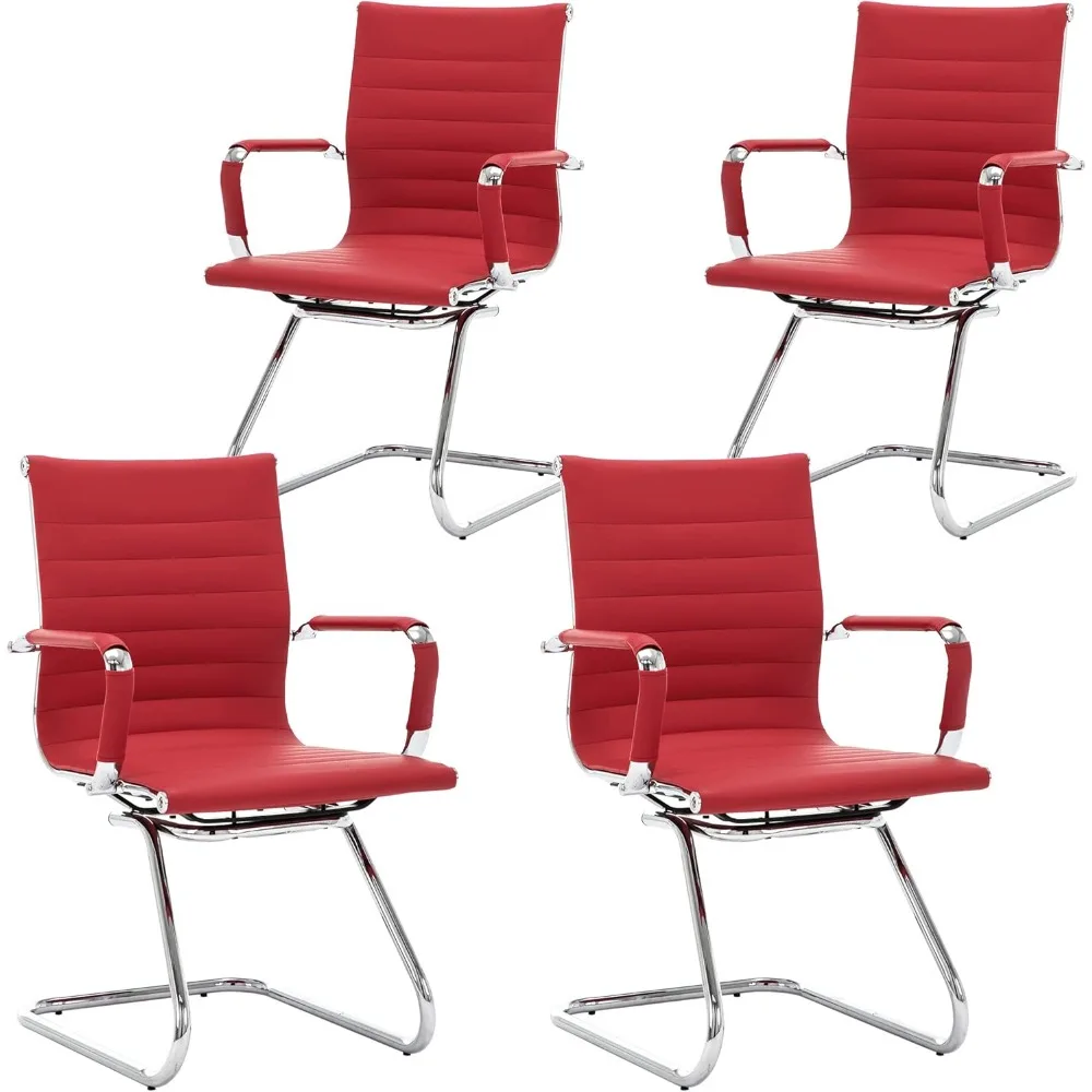 

Офисные стулья для гостей без колес и стульев для приема, кожаное кресло для комнаты ожидания, конференц-стул со средней спинкой и основанием для салазок для встреч