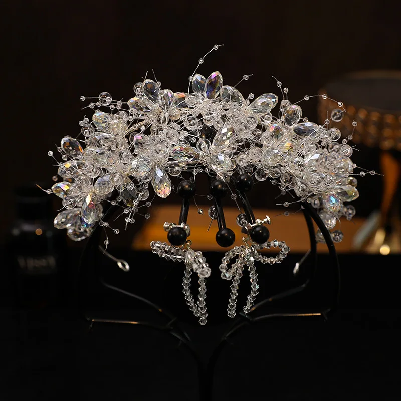 

new bride exquisite flash double ice tocado novia crystal hairband earrings set wedding hair jewelry