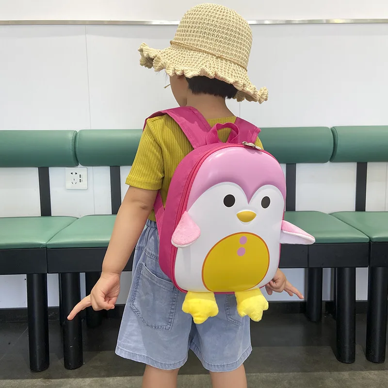 Mochila escolar pequeña de concha de huevo de dibujos animados para niños y niñas, bolso de hombro para niños, lindo pingüino 3d, jardín de infantes