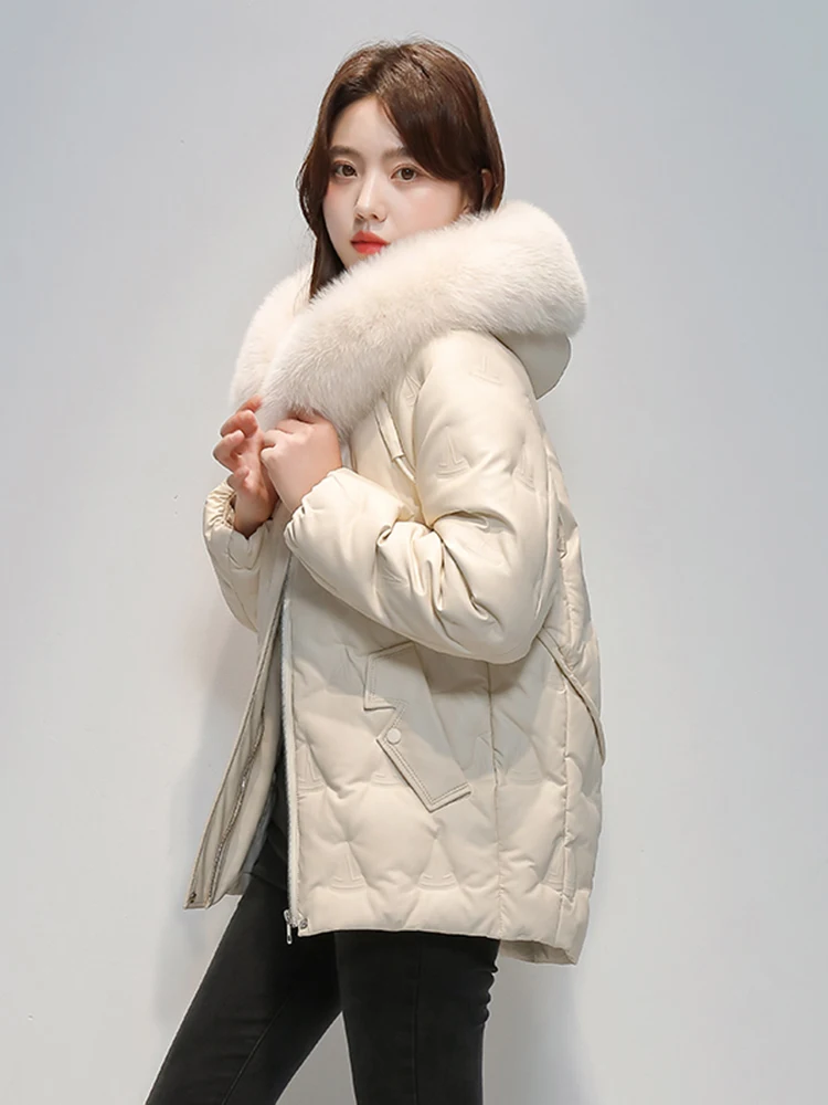 Haining Fur Jaet レディース オート リアルレザー シープスキン ウィンターコート ファーカラー 通勤用 長袖 ジッパー開閉