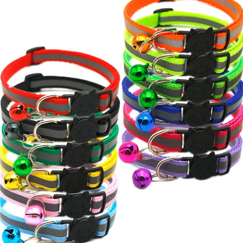 12 Pcs Adjustable Pet Dog Cat Collar Reflective Breakaway Buckles with Bell Colorful for Kitten Puppy Chihuahua Bulldog Leash