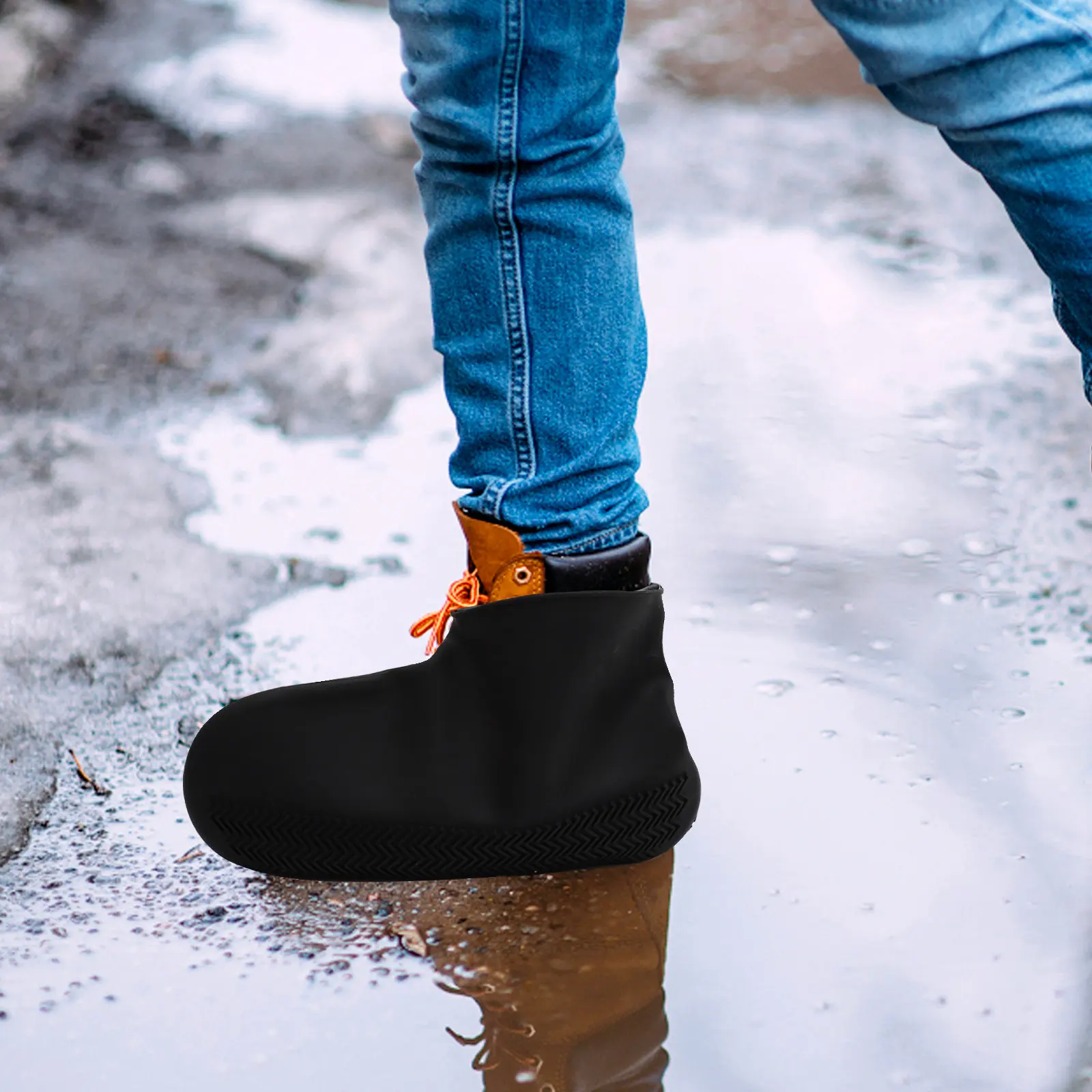 

1 Pair Anti-Slip Silicone Rain Shoes Cover Rainproof Shoe Protector Unisex Wear Resistant Black Size L Outdoor Walking