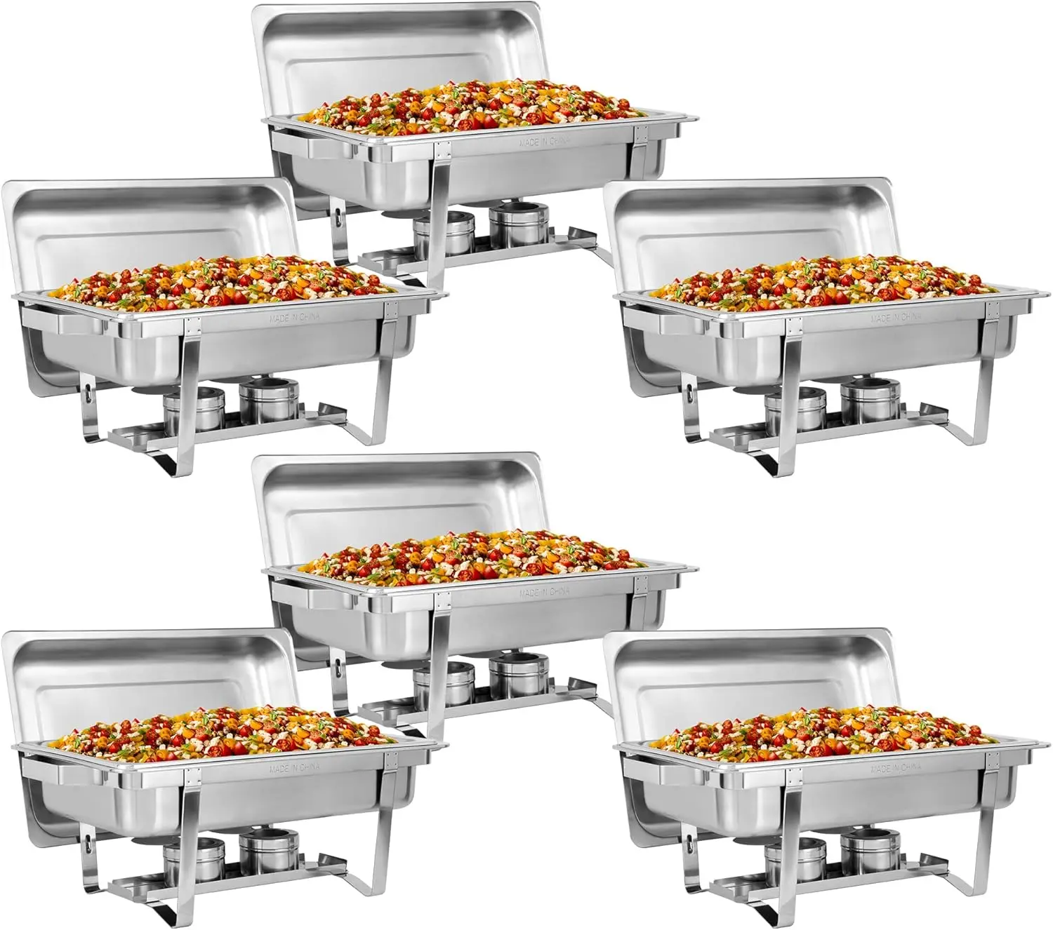 SUPER DEAL 8 Qt Stainless Steel 6 Pack Full Size Chafer Dish w/Water Pan, Food Pan, Fuel Holder and Lid For Buffet/Weddings