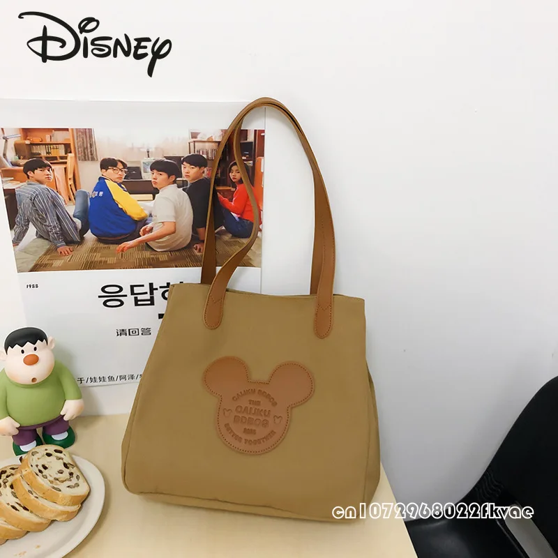 Disney-bolsa de ombro mickey feminina, monocromática, desenho animado, grande capacidade, compras, bolsa elegante, alta qualidade, nova