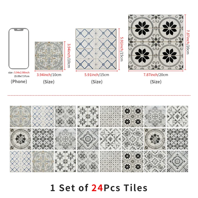 Self-Adhesive Wall Tile Decals, Peel and Stick Tile Stickers, Waterproof Backsplash Stickers for Kitchen Bathroom Decor, 24Pcs 3 Self-Adhesive Wall Tile Decals, Peel and Stick Tile Stickers, Waterproof Backsplash Stickers for Kitchen Bathroom Decor, 24Pcs 3