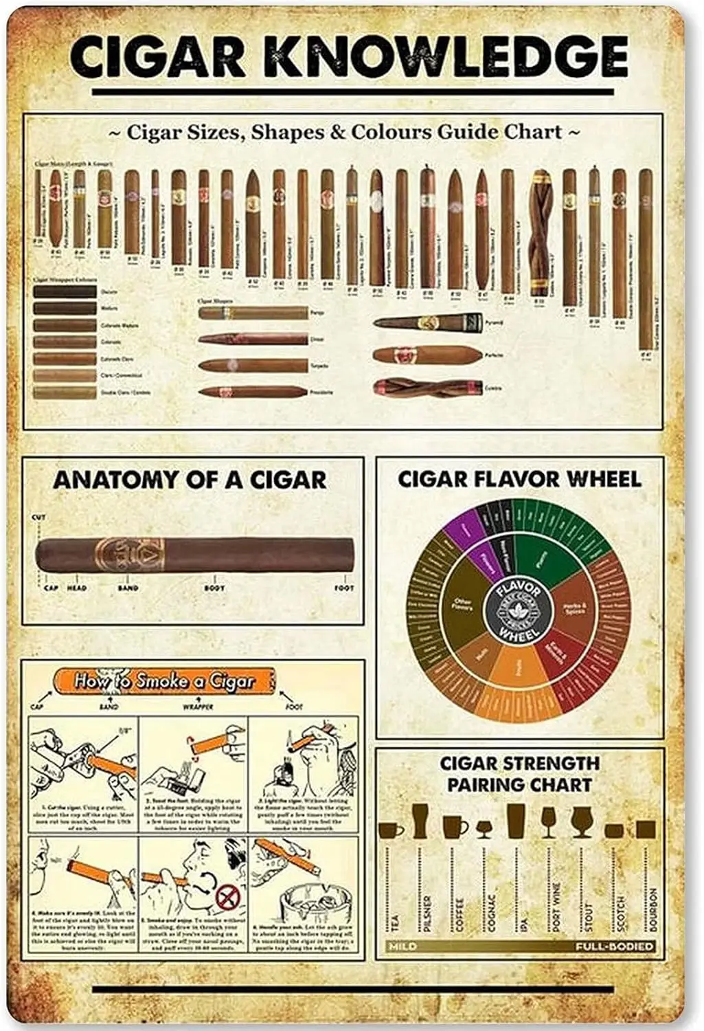Cigar Knowledge Metal Tin Sign Infographic Poster Plaque About School Home Kitchen Club Garage Bar Wall Decoration es