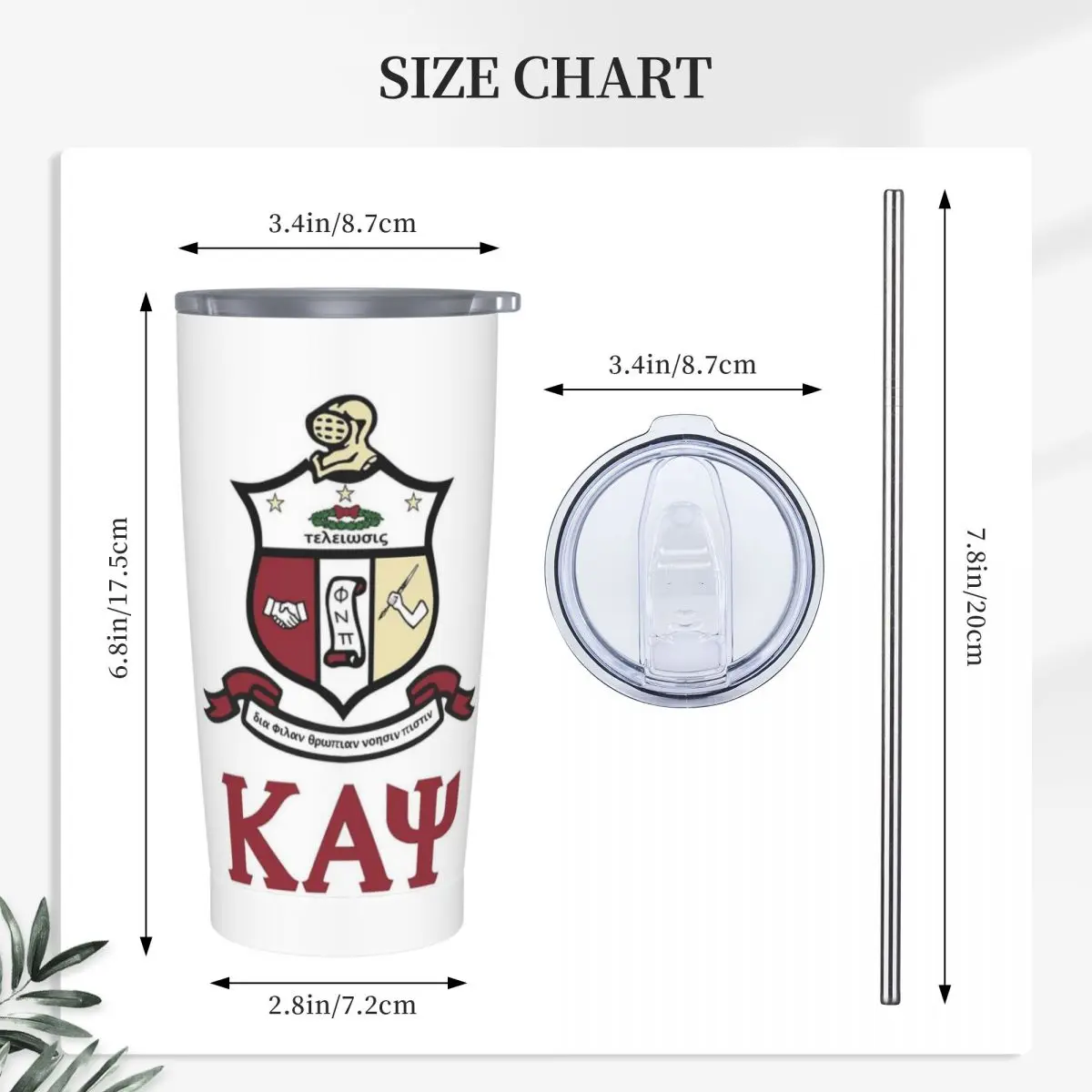Kappa KAP Alpha Psi Stainless Steel Tumbler Vacuum Insulated Mug Thermal Cold Cup Straws With Lid 20oz