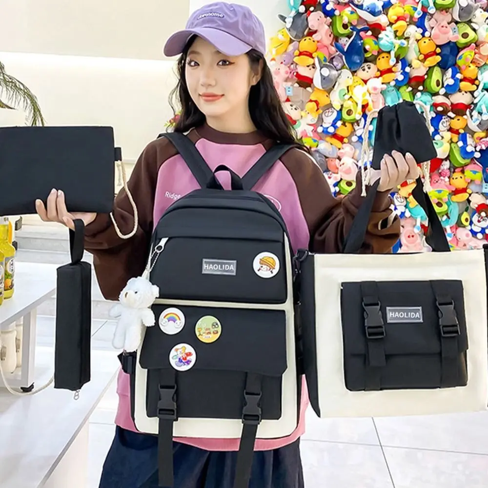 4 قطعة/المجموعة سعة كبيرة 4 في 1 على ظهره تنفس حقيبة كتب عادية حقيبة الظهر المدرسية متعددة الوظائف حقيبة ظهر للكلية الطلاب #2