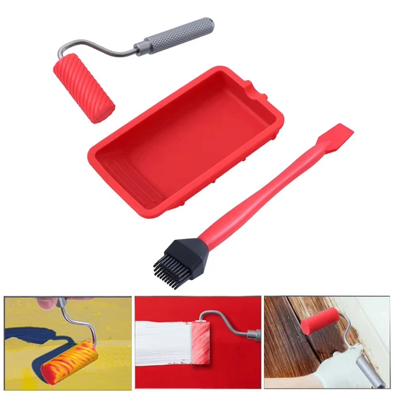 A21I-1Set Kit di spazzole a rullo in silicone multiuso per la ristrutturazione domestica Vassoio per strumenti di pittura per pareti per uso domestico Parti di strumenti per pittura