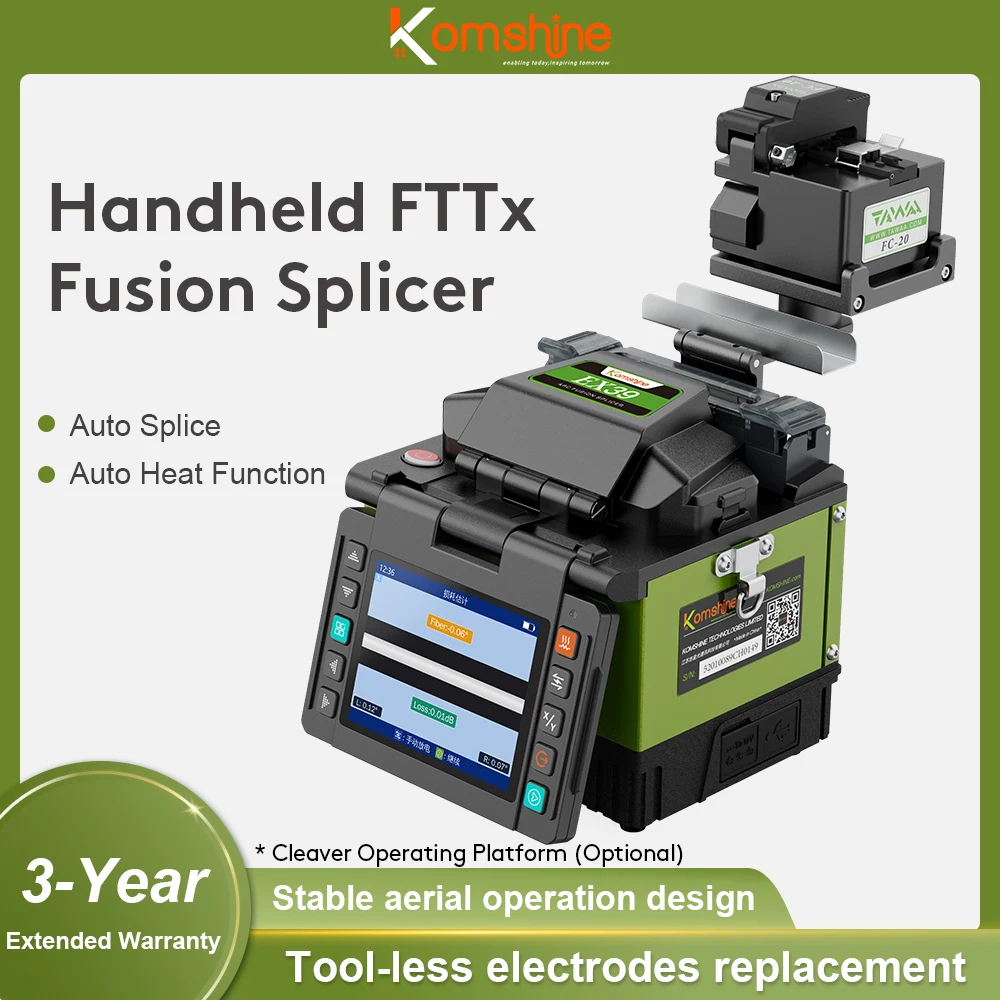 

Brand New KomShine EX39 Mini Fiber FTTX Fusion Splicer 0.01dB Loss. Electrode Life For 5000 Times With 3 Years Warranty