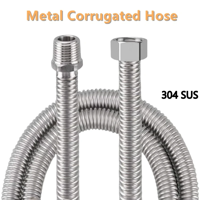Manguera corrugada de Metal para calentador de agua, accesorio para tanque de peces, Conector de grifo de riego de jardín, 1/2,3/4 pulgadas, 304 SUS, 1 unidad