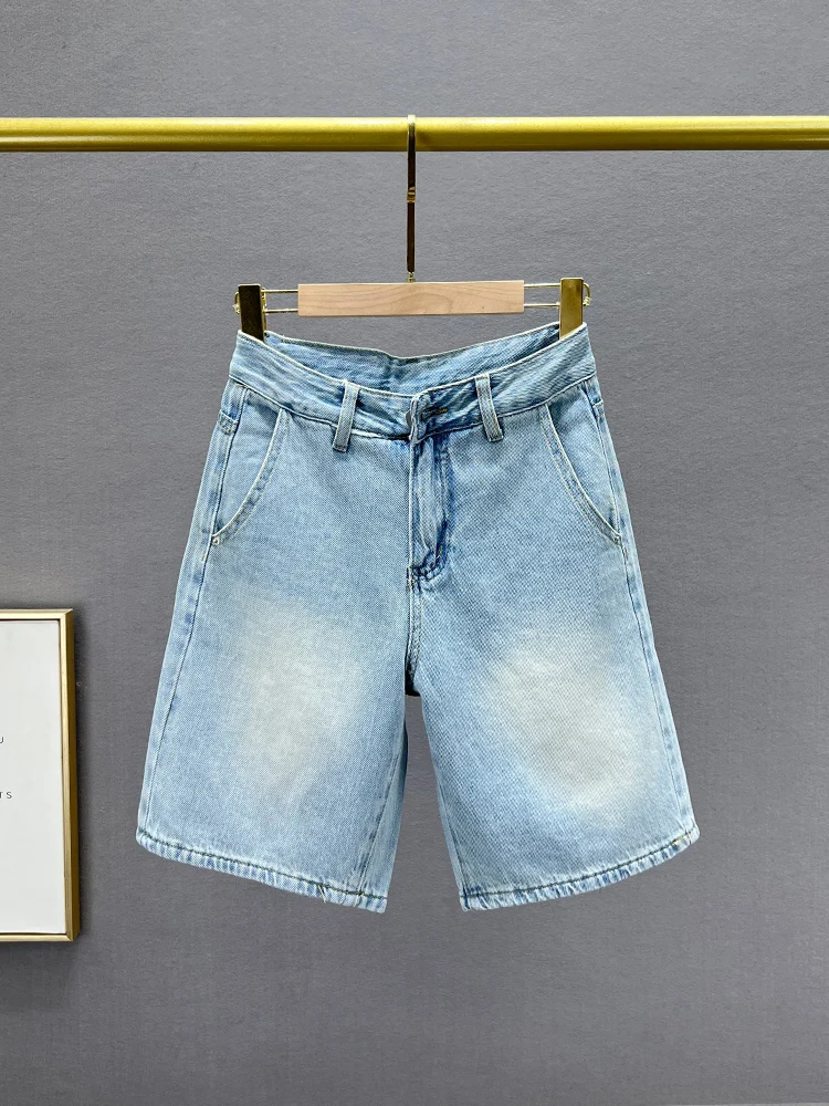 

Джинсовые шорты с высокой талией и широкими штанинами для женщин: летние, модные, свободного кроя, стройнящие, универсальные, из денима