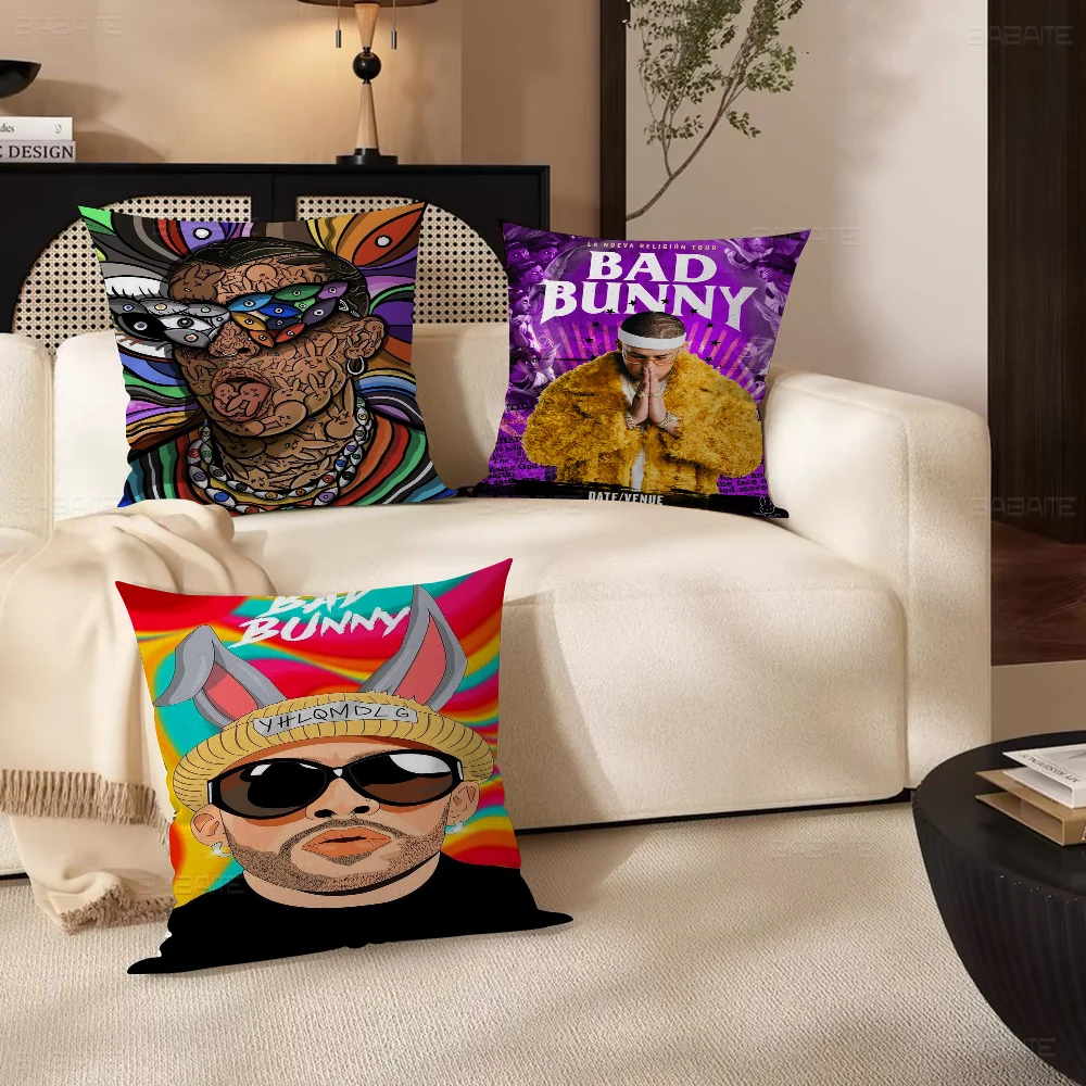 

Pop Hip Hop Rapper Bad Bunny Stitch Lucky Dragon Pillow Cover Sofa Cushion Cover Home Room Decoration Children Gift