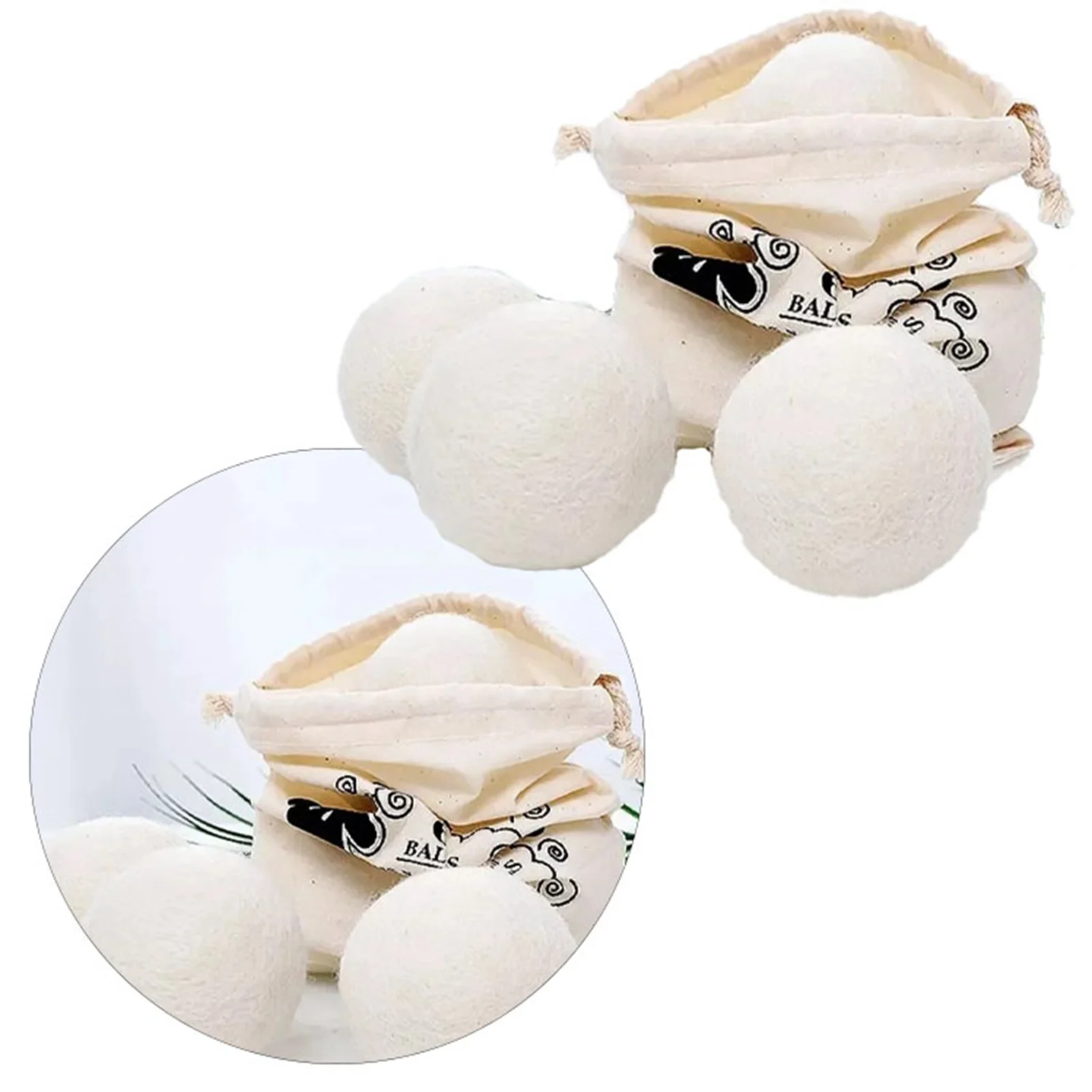 E2 6PCS Wool Laundry Balls Dryer Reusable Natural Fabric Softener Wool Dryer for Speeding Up Dry Time