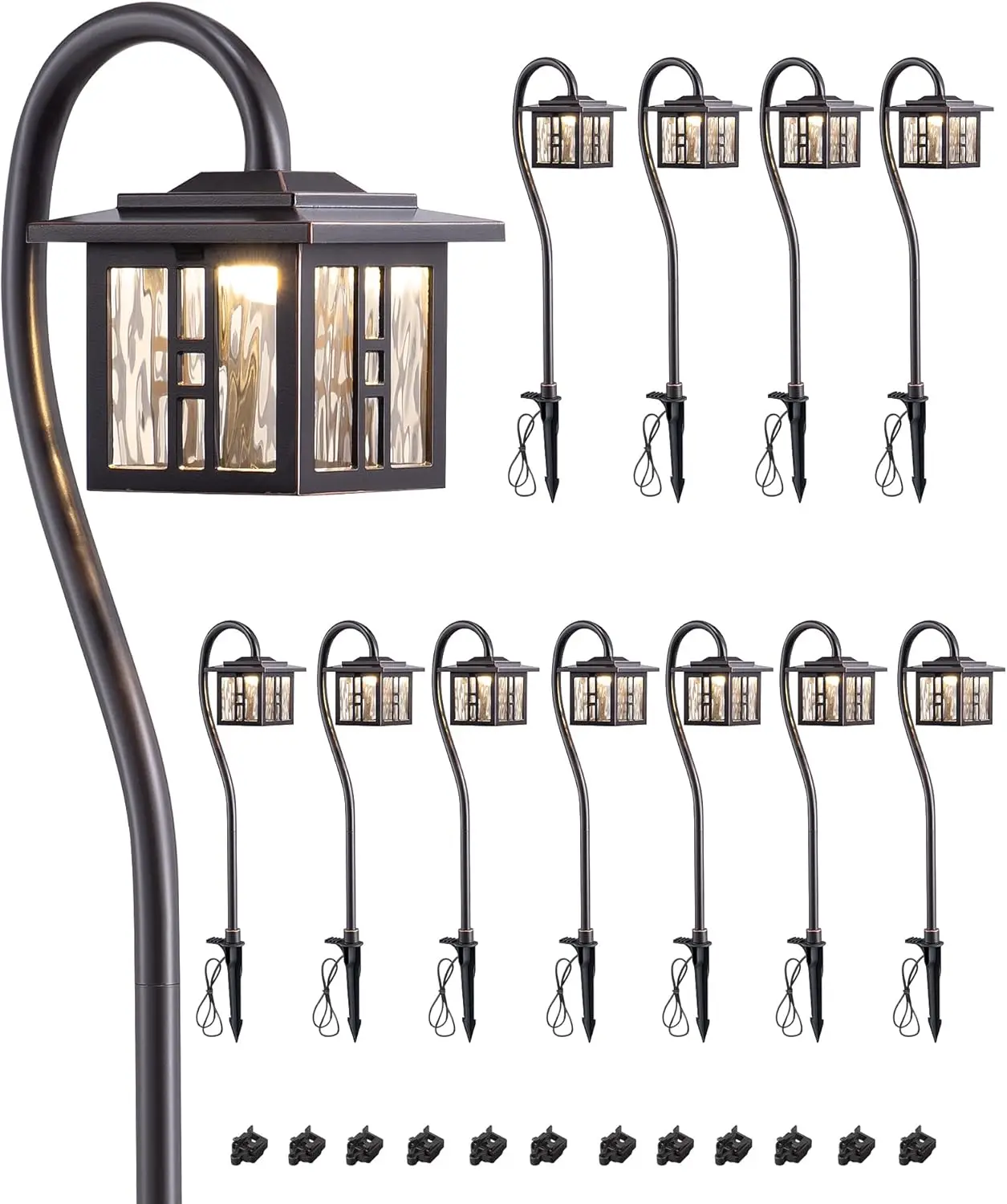 

Набор из 12 низковольтных уличных ландшафтных светильников для дорожек, 3 Вт, 185 лм, литой алюминий, 50000 ч, для сада и подъездных путей, цвет: бронза с эффектом потертости