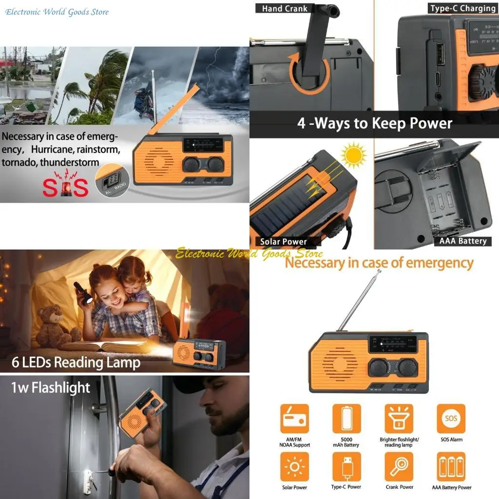 

A3PD экстренная метеорология радио солнечная батарея ручная ручная рука 5000 мА 4-боковые зарядки FM NOAA