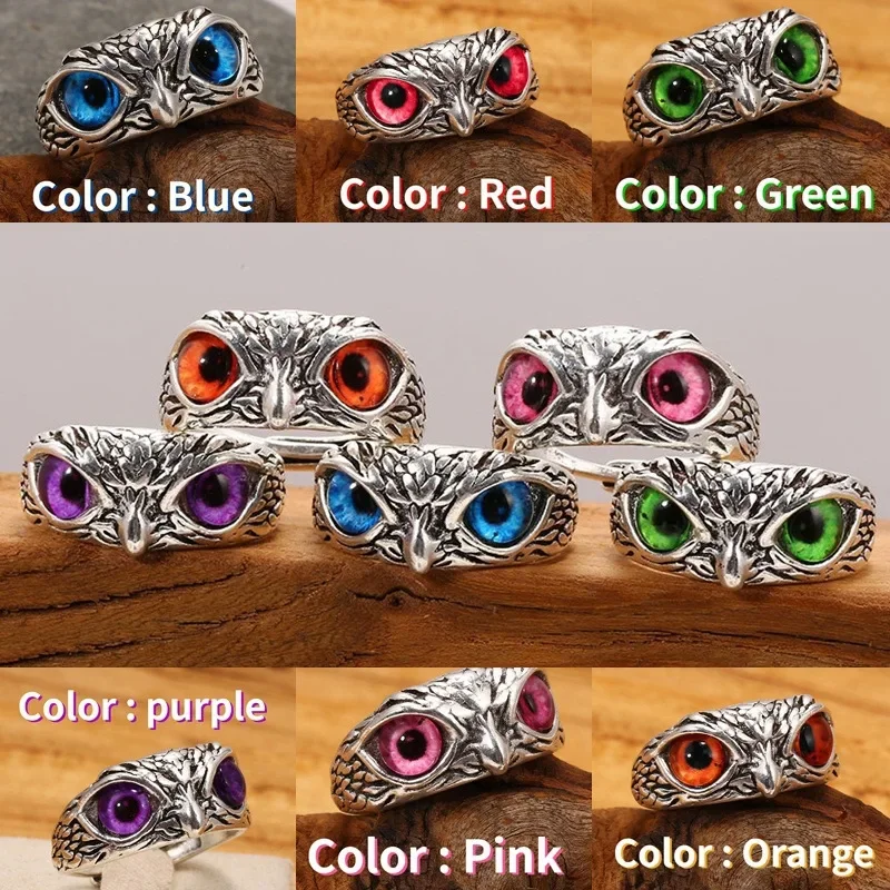 Vintage Charming Fashion Owl Ring Vintage Man and Women Alloy Blue Eyes Owl Ring Versatile Argent Adjustable Creativering Ring