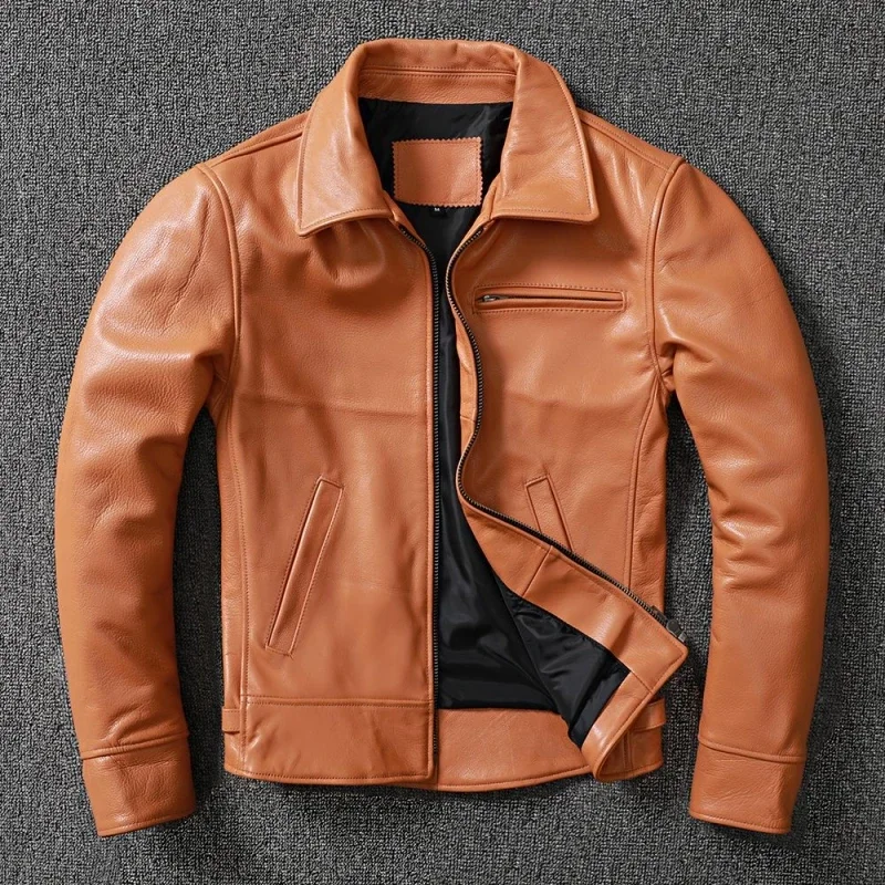 High-end Fashion Handsome First Layer Cowhide Oil Wax Leather Jacket Short Slim Motorcycle Leather Jacket Men's Tuxedo Regular