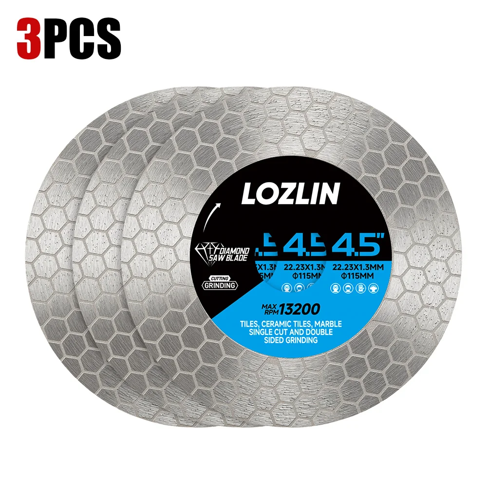 

LOZLIN 3PCS 115mm Diamond Blade Cutting Disc Professional Super Thin Saw Blade for Cutting Porcelain Granite Marble Tile Ceramic Circular Saw Blade Grinding