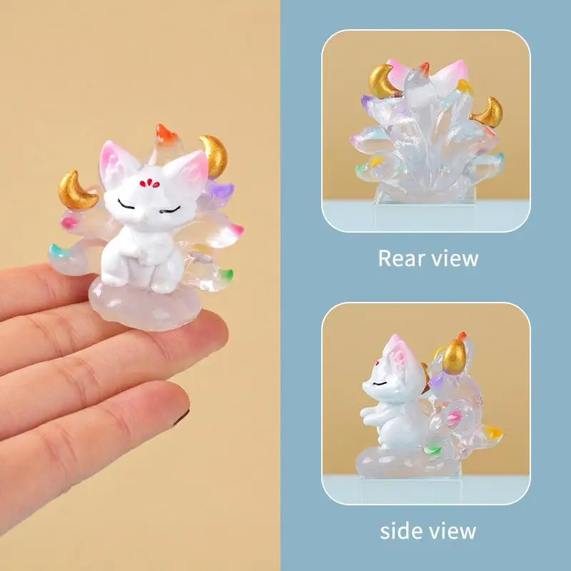 New Cute Nine Tailed Fox  Figurines Transparent Design For Desk Decor Collection Gifts For Anime Fans