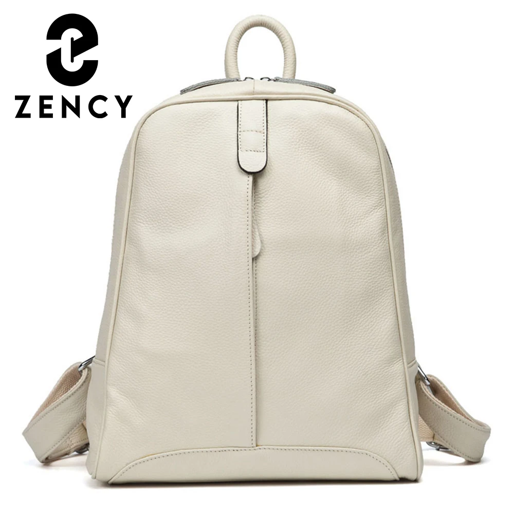 Zency Soft Genuine Leather Fashion Women Backpack Medium Travel Backpack Bag Preppy Style Laptop Knapsack