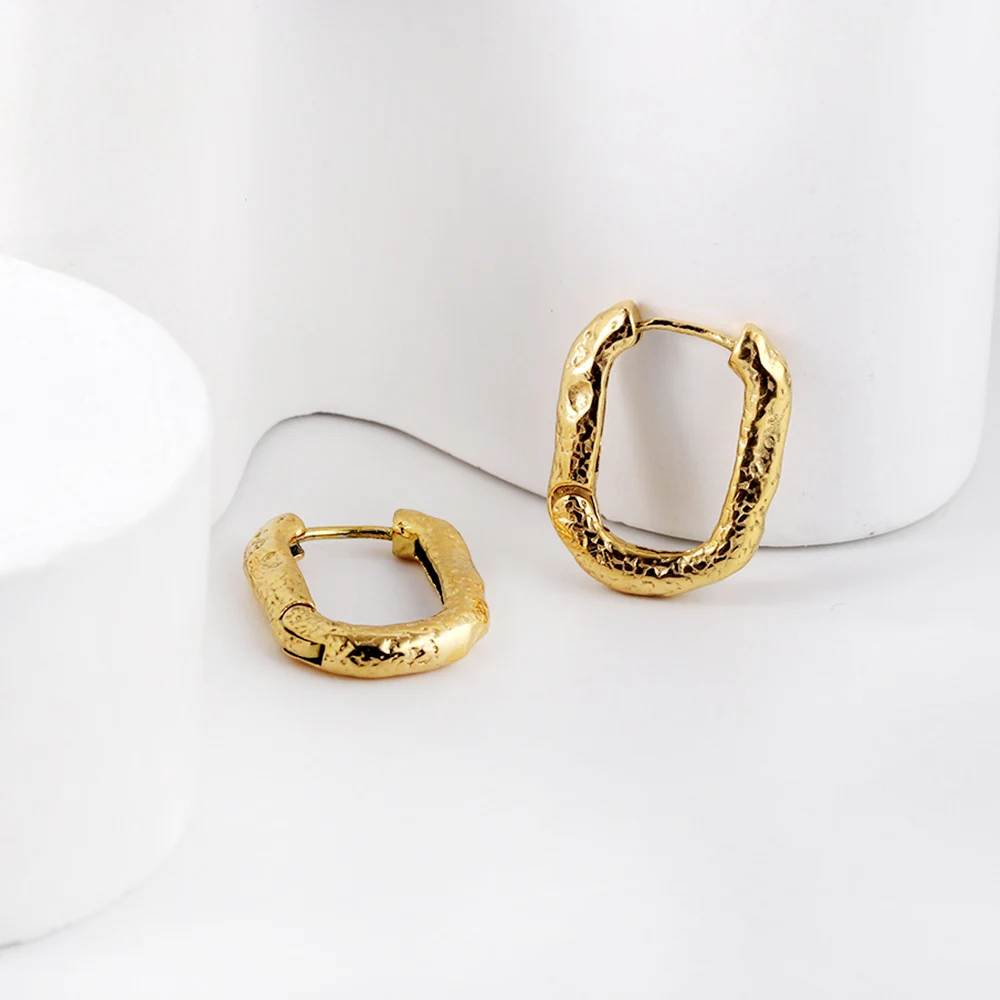LUXUSTEEL Golden Plated Stainless Steel Irregular U Shape Hoop Earrings For Women Geometric Party VIntage Korean Jewelry New
