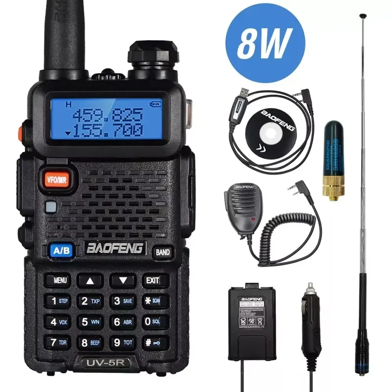 BOLRZO High-power original Baofeng UV-5R radio dual-band walkie-talkie 8w/10w
