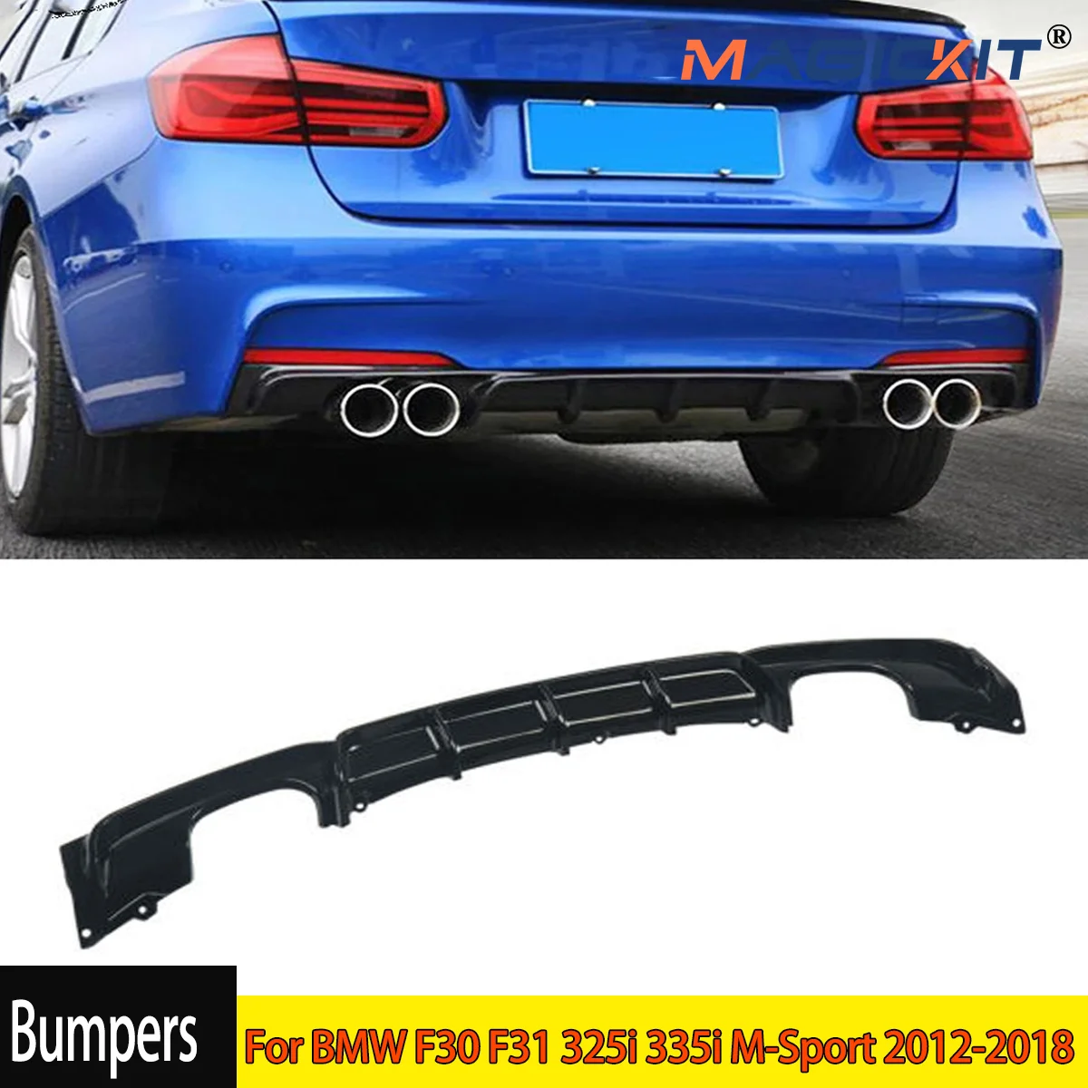 

MagicKit M Performance Rear Diffuser SPLITTERfor BMW 3 Series F30 F31 F35 M-TECH M-sport 2012-2019 Glossy Black Car Accessories