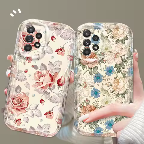 Cute Art Flower For Samsung A55 A54 A53 A52 A35 A34 A33 A32 A25 A24 A23 A22 A21S A15 A13 A14 5G Wave Oil Cover Phone Case